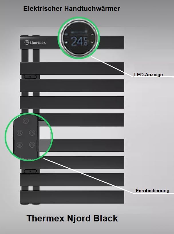 Thermex Badheizkörper, Handtuchwärmer, elektrisch – 425 W, IP24, Wandmontage, mit Thermostat – Schwa