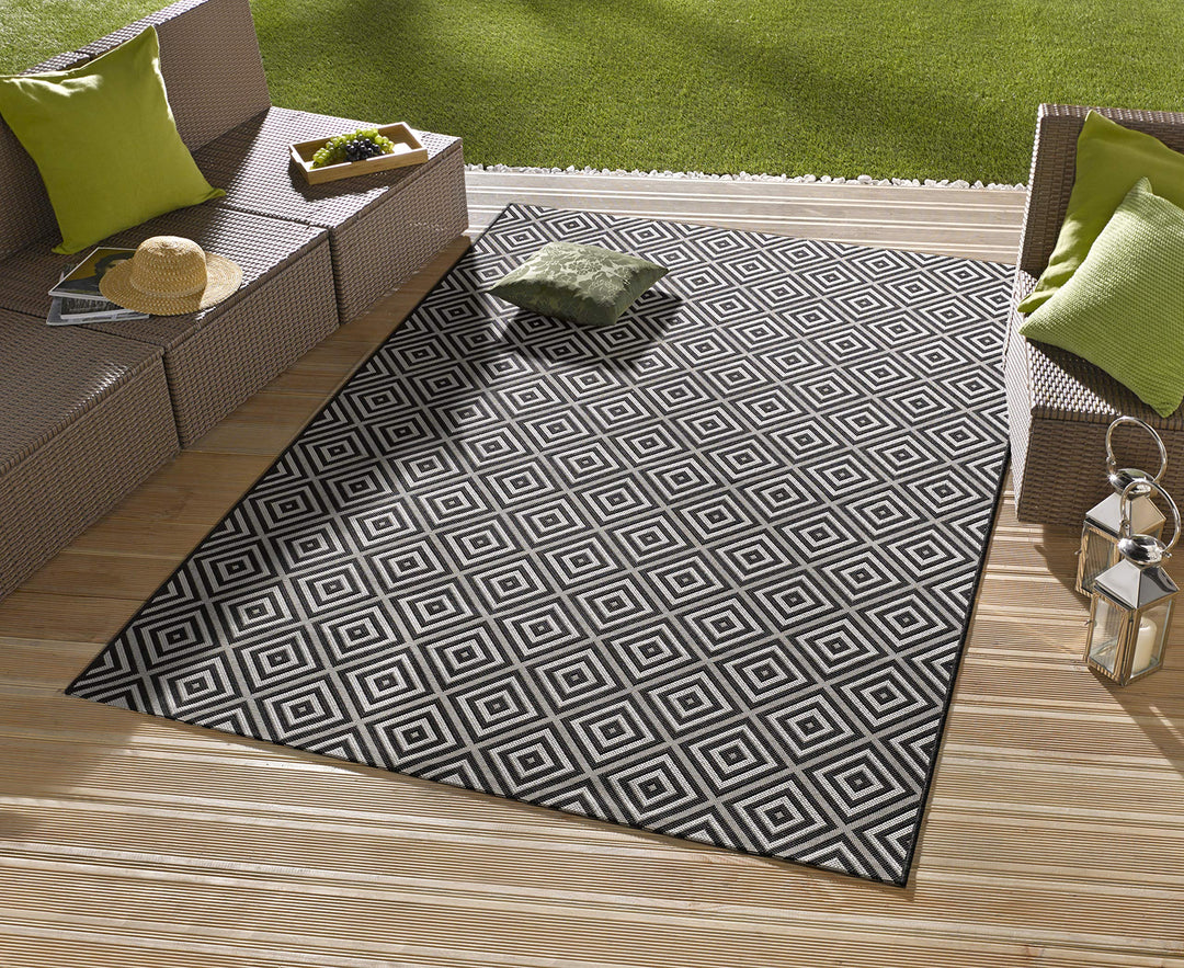 NORTHRUGS In- und Outdoor Teppich Karo 80x150cm - Wetterfest Modern Geometrisches Muster Kariert All