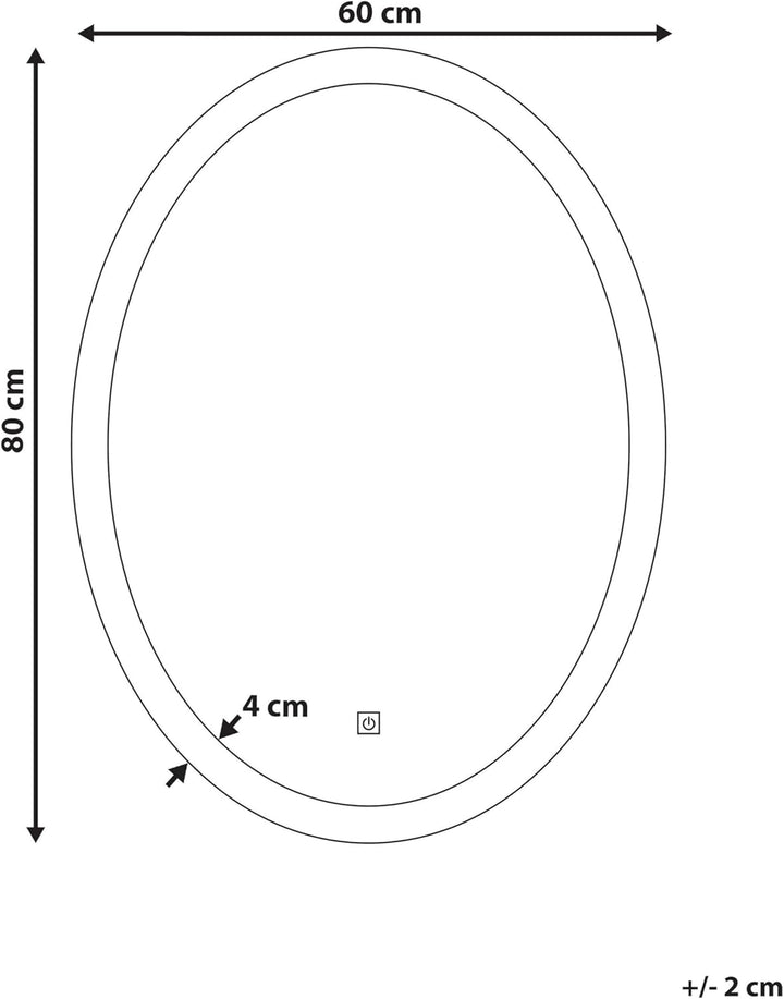Beliani Badspiegel oval Silber 80 x 60 cm mit Antibeschlagsystem LED-Beleuchtung