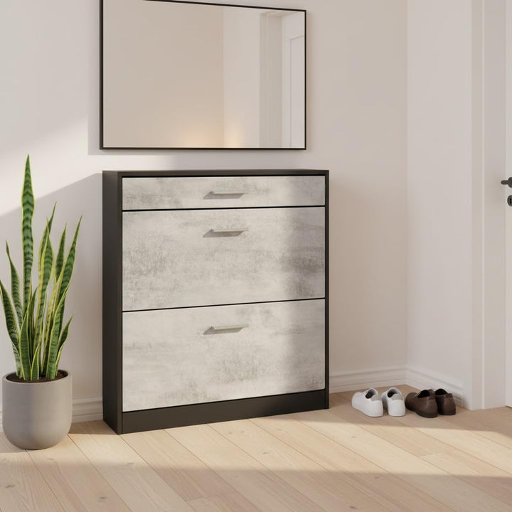 Schuhschrank Roma Schmal mit 2 Klappen und 1 Schublade, Platzsparender Schuhkipper Flurschrank für D