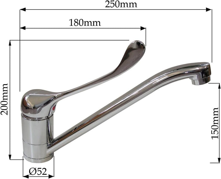 Niederdruck Hygienearmatur Küchenarmatur Klinikarmatur Küchen Wasserhahn mit langem Hebel für Arztpr
