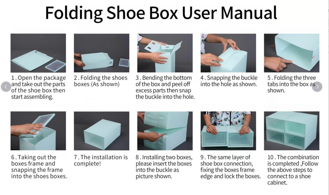Lightakai 20 Stück Schuhboxen, faltbare Kunststoff-Schuh-Aufbewahrungsbox, transparenter Schuh-Organ