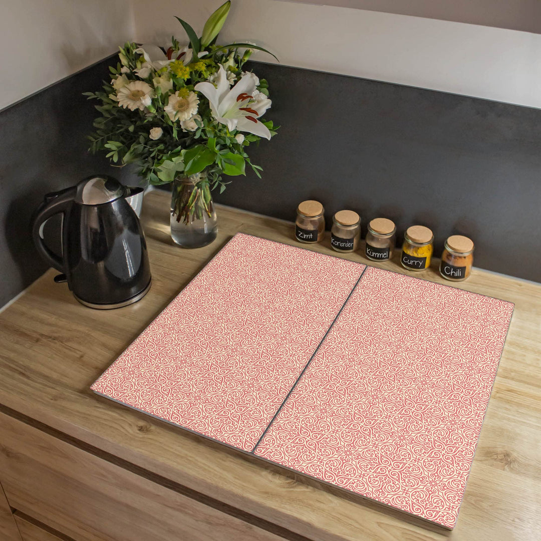banjado® Herdabdeckplatte Glas 2-teilig je 30x52 cm/Schneidebrett Herdabdeckung mit Motiv Rosa Arabe