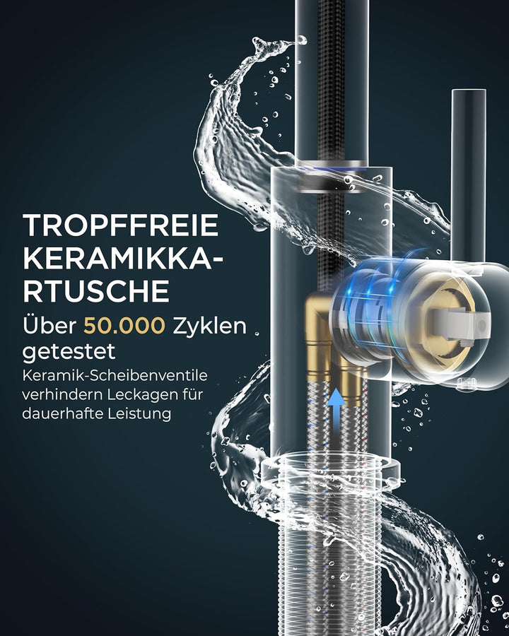 FORIOUS Wasserhahn Küche, Mischbatterie Küche mit Ausziehbar, Hochgebogene Küchenarmatur mit 2 Sprüh