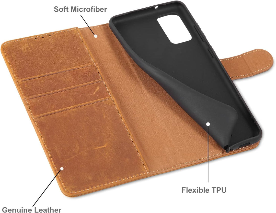 LENSUN Echtleder Hülle für Samsung Galaxy S20 Plus, Handyhülle [Echtes Leder] [Magnetverschluss] [Ka