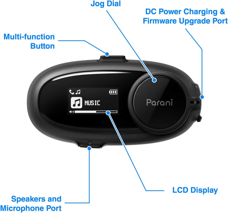 Sena Parani M10 Motorrad Bluetooth Headset Kommunikationssystem - Variante mit Bügelmikrofon Black