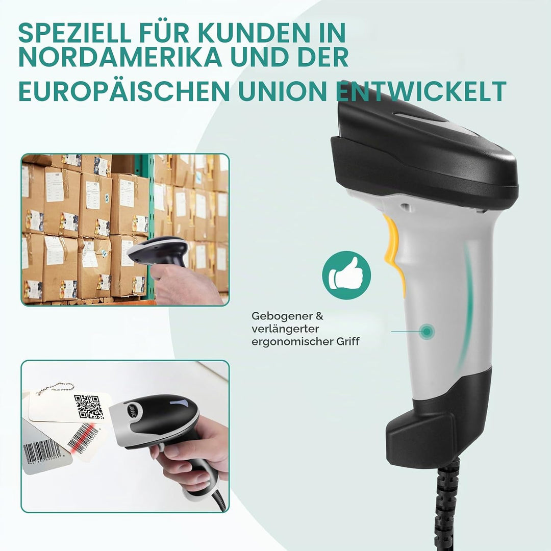 Barcode Scanner, Handheld QR-Code-Scanner USB-Kabelverbindung 1D 2D &amp; PDF417 Datenmatrix Automatisch