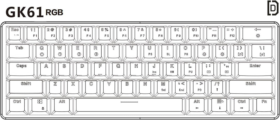 HK Gaming GK61 mechanische 60 Prozent Tastatur | 61 programmierbare Tasten mit RGB Beleuchtung | Kom