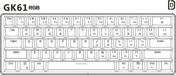 HK Gaming GK61 mechanische 60 Prozent Tastatur | 61 programmierbare Tasten mit RGB Beleuchtung | Kom