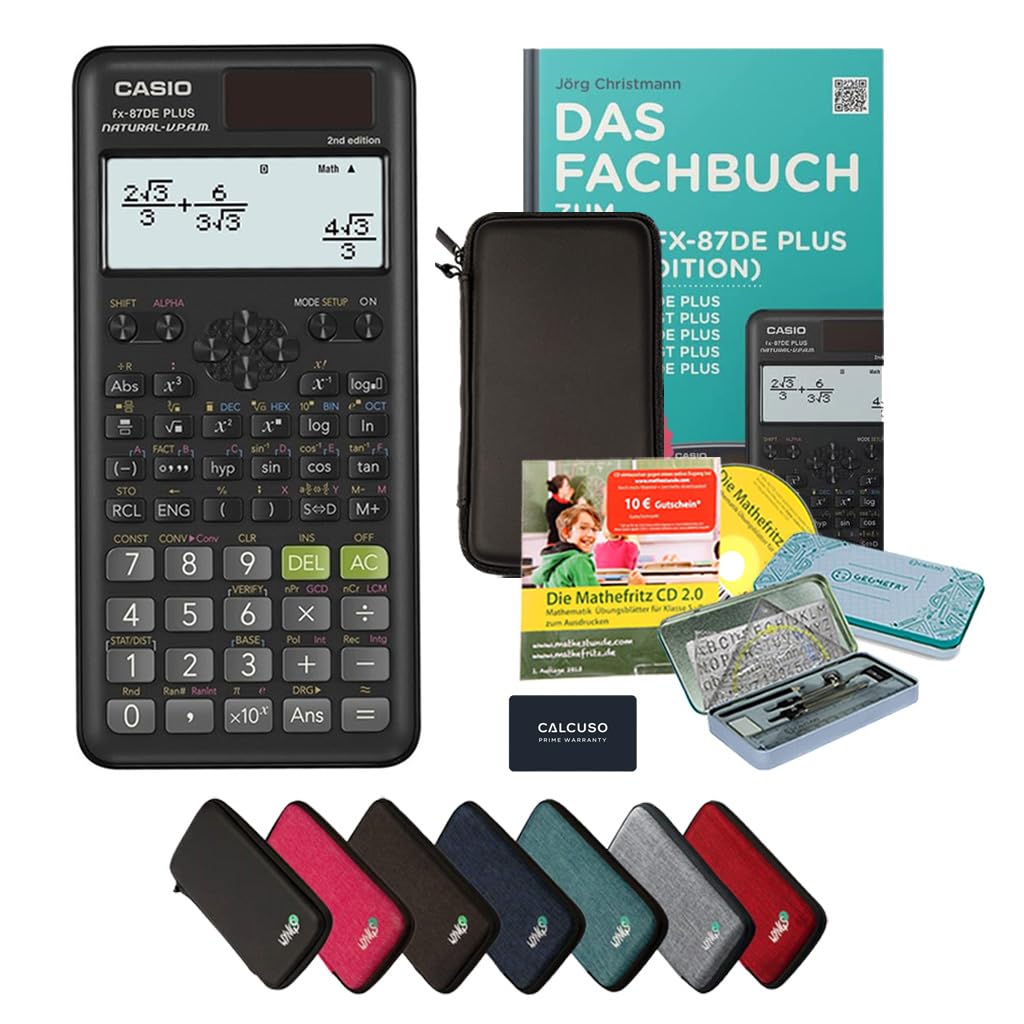 Streberpaket: Casio FX-87DE Plus 2 (2nd Edition) + Schutztasche + Lern-CD + Geometrie-Set + Erweiter