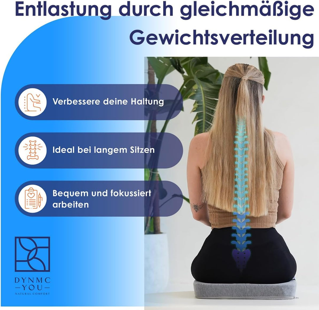 DYNMC you Ergonomisches Sitzkissen Bürostuhl - Mittelhart H3 - Test SEHR GUT - [MIT PHYSIOTHERAPEUTE