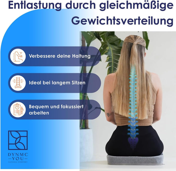 DYNMC you Ergonomisches Sitzkissen Bürostuhl - Mittelhart H3 - Test SEHR GUT - [MIT PHYSIOTHERAPEUTE