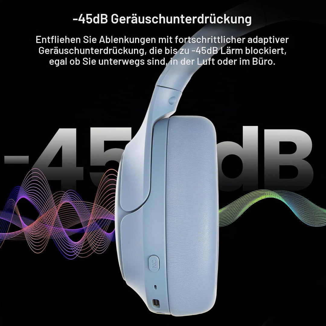 TOZO HT3 Kopfhörer Kabellos Bluetooth Over Ear, Noise Cancelling Kopfhörer mit 5 Mics,90 Std, Hi-Res