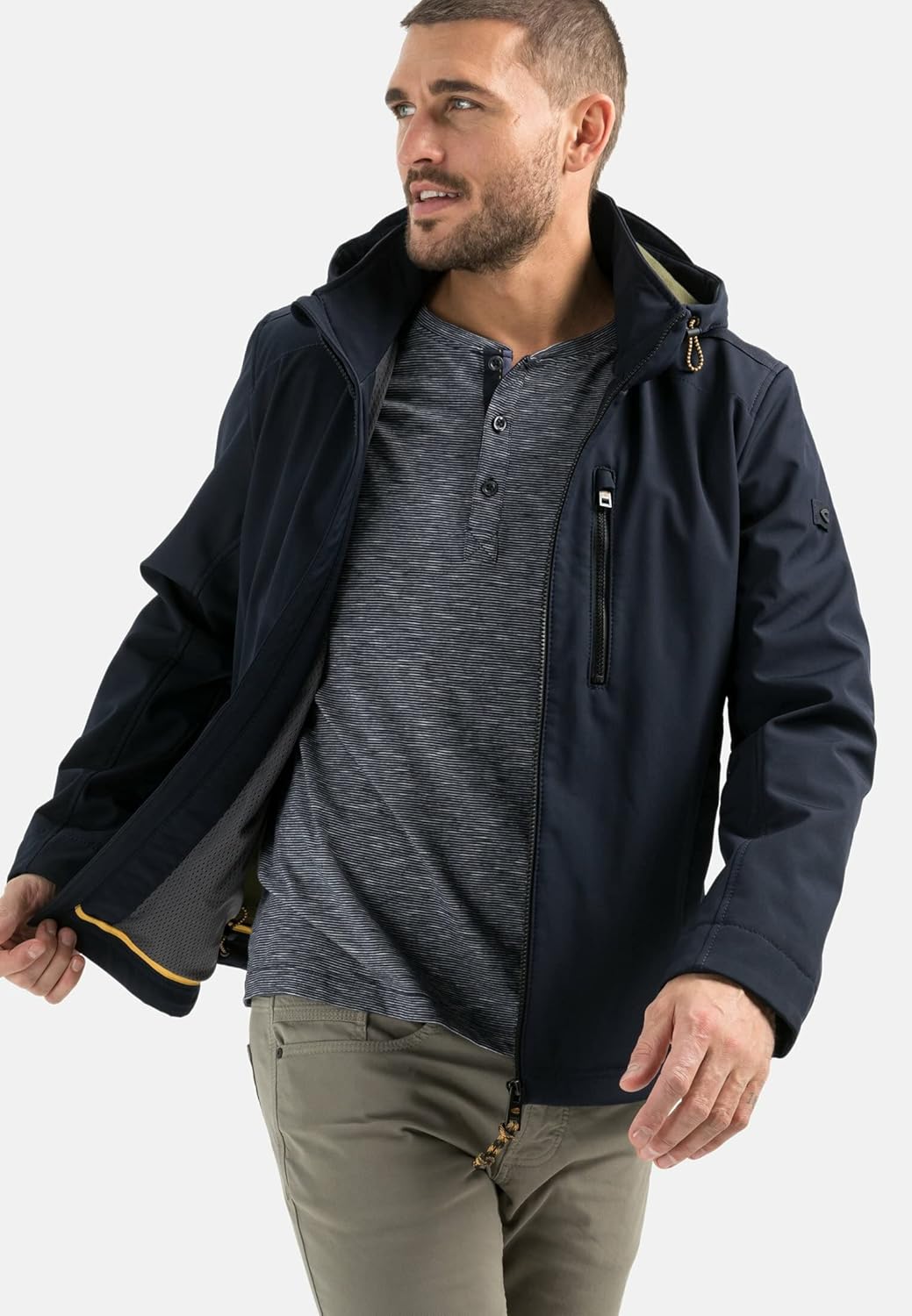 camel active Herren wind- und wasserabweisende Softshell-Jacke mit abnehmbarer Kapuze 25 Dunkelblau,