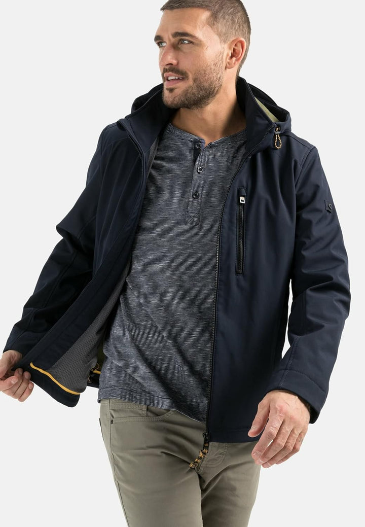 camel active Herren wind- und wasserabweisende Softshell-Jacke mit abnehmbarer Kapuze 25 Dunkelblau,
