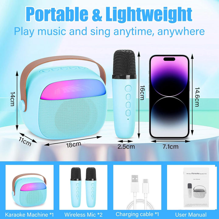 Karaoke Maschine Kinder mit 2 Drahtlosen Mikrofonen, Tragbares Bluetooth KTV Anlage, Lautsprecher mi
