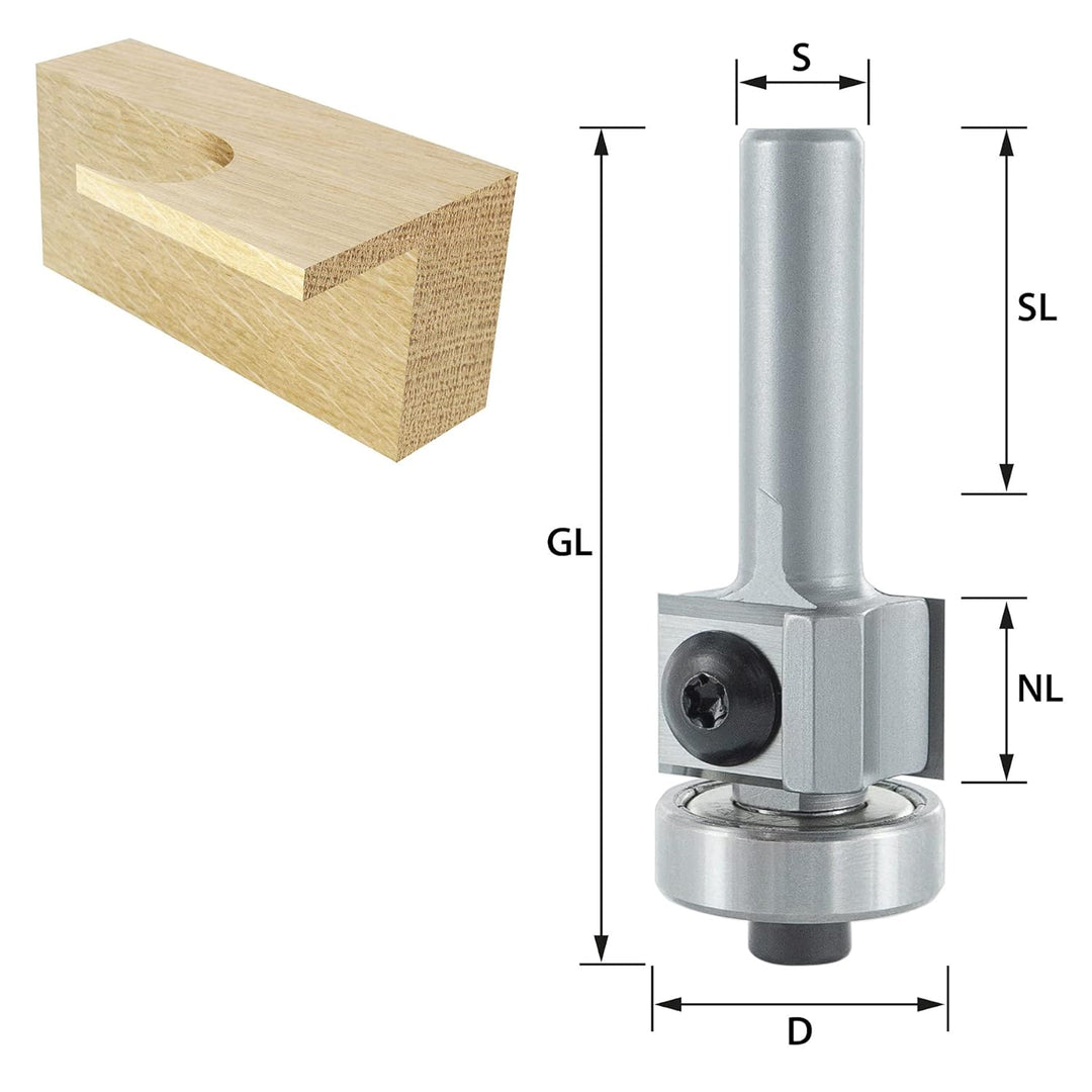 ENT 20290 Wendemesser Bündigfräser HW mit Kugellager, Schaft (S) 8 mm, Durchmesser (D) 19 mm, NL 12