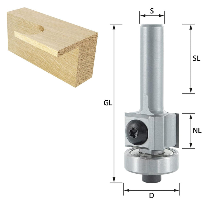 ENT 20290 Wendemesser Bündigfräser HW mit Kugellager, Schaft (S) 8 mm, Durchmesser (D) 19 mm, NL 12