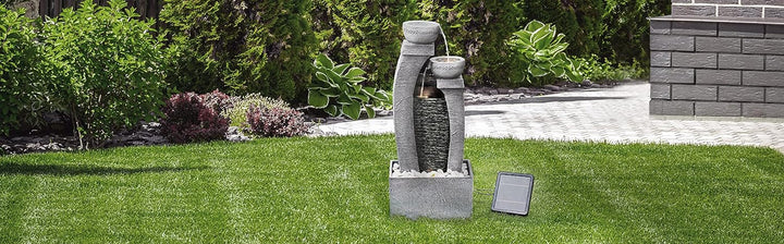 Teamson Home Garden & Outdoor Solarbetriebenes Wasserspiel mit Lichtern, kaskadierendem Springbrunne