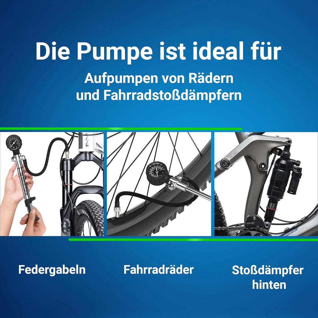 Optio Cycle Hochdruck-Dämpferpumpe mit Manometer Hochdruckpumpe Pumpe mit Druckanzeige Gabelpumpe Fe