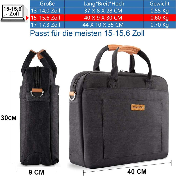 DOB SECHS 15-15.6 Zoll Laptoptasche Aktentaschen Handtasche Tragetasche Schulter Tasche Notebooktasc
