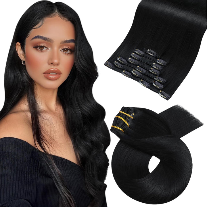 Moresoo Clip in Extensions Echthaar Remy Haarextension Echthaar Clip Doppelt Tressen Clip in Extensi