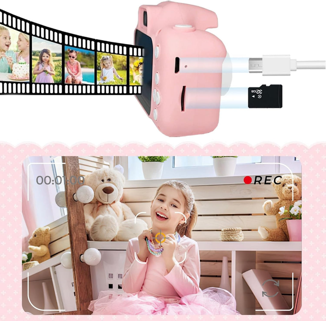 Kinderkamera 1080P HD mit 2-Zoll-Bildschirm – Digitalkamera für Kinder mit 32 GB Speicherkarte, USB