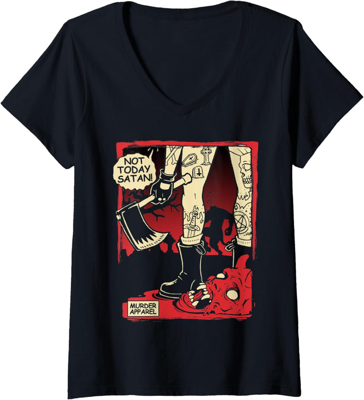 Damen Heute nicht Satan Goth Hölle T-Shirt mit V-Ausschnitt