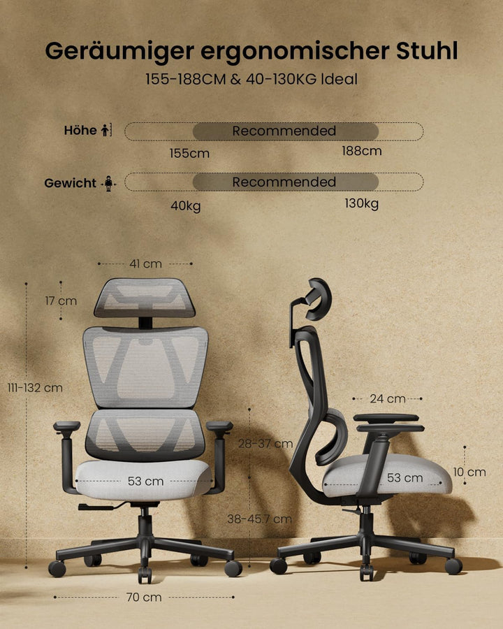 ProtoArc EC100 Ergonomischer Bürostuhl – Computer-Schreibtischstuhl mit 10 cm dickem Federkissen, Le