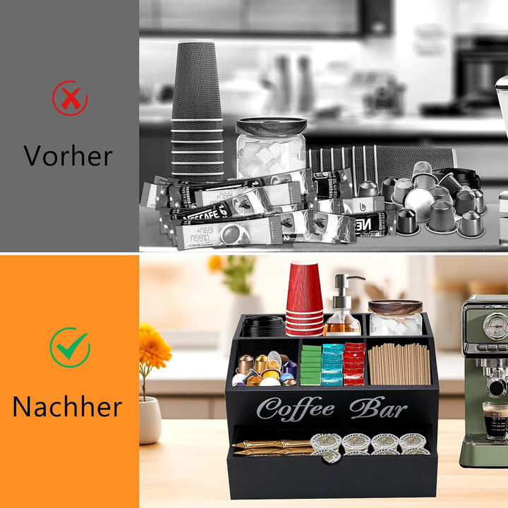 Eastsign Kaffeebar-Organizer aus Holz mit Schublade – Aufbewahrung auf der Arbeitsplatte für Pads, T