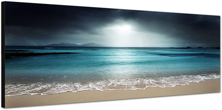 Paul Sinus Art Panoramabild auf Leinwand und Keilrahmen 150x50cm Seychellen Strand Meer Nachtanbruch