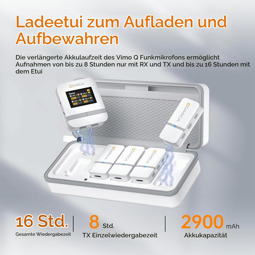 comica Vimo Q Lavalier Wireless Mikrofon mit 4 Sendern und 1 Receiver, 48kHz/24bit Audioqualität, Ge