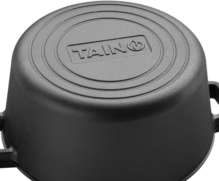 TAINO Gusseisen-Topf mit Pfannen-Deckel 6l Dutch-Oven Allzweck-Kochtopf aus Gusseisen Herd Ofen Lage