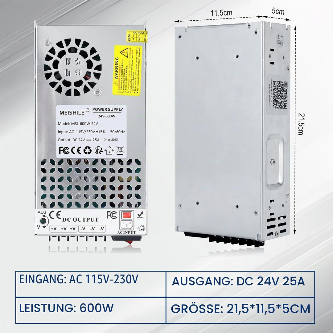 MEISHILE 24V 25A 600W Netzteil Schaltnetzteile Universal Stromversorgung AC to DC Transformator mit