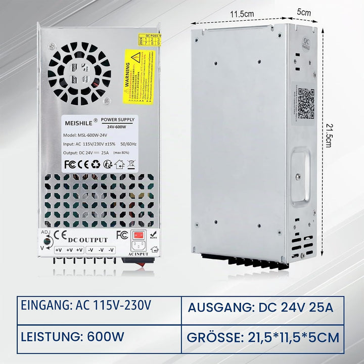 MEISHILE 24V 25A 600W Netzteil Schaltnetzteile Universal Stromversorgung AC to DC Transformator mit