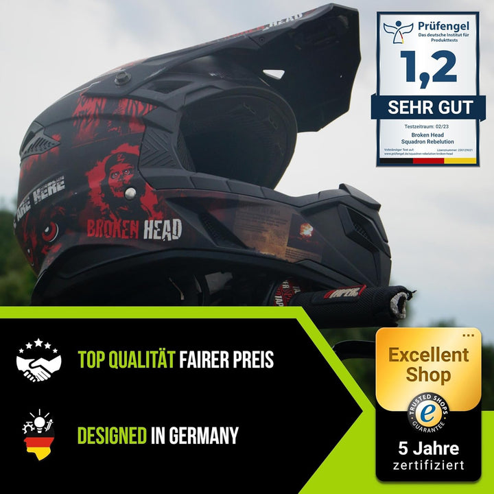 Broken Head Motocross-Helm Resolution Rot - MX-Helm - Supermotohelm Mattschwarz-Rot S (55-56 cm) Cro