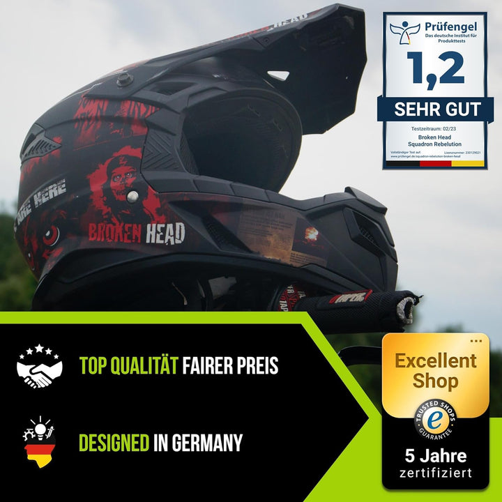 Broken Head Motocross-Helm Resolution Rot - MX-Helm - Supermotohelm Mattschwarz-Rot XS (53-54 cm) Cr