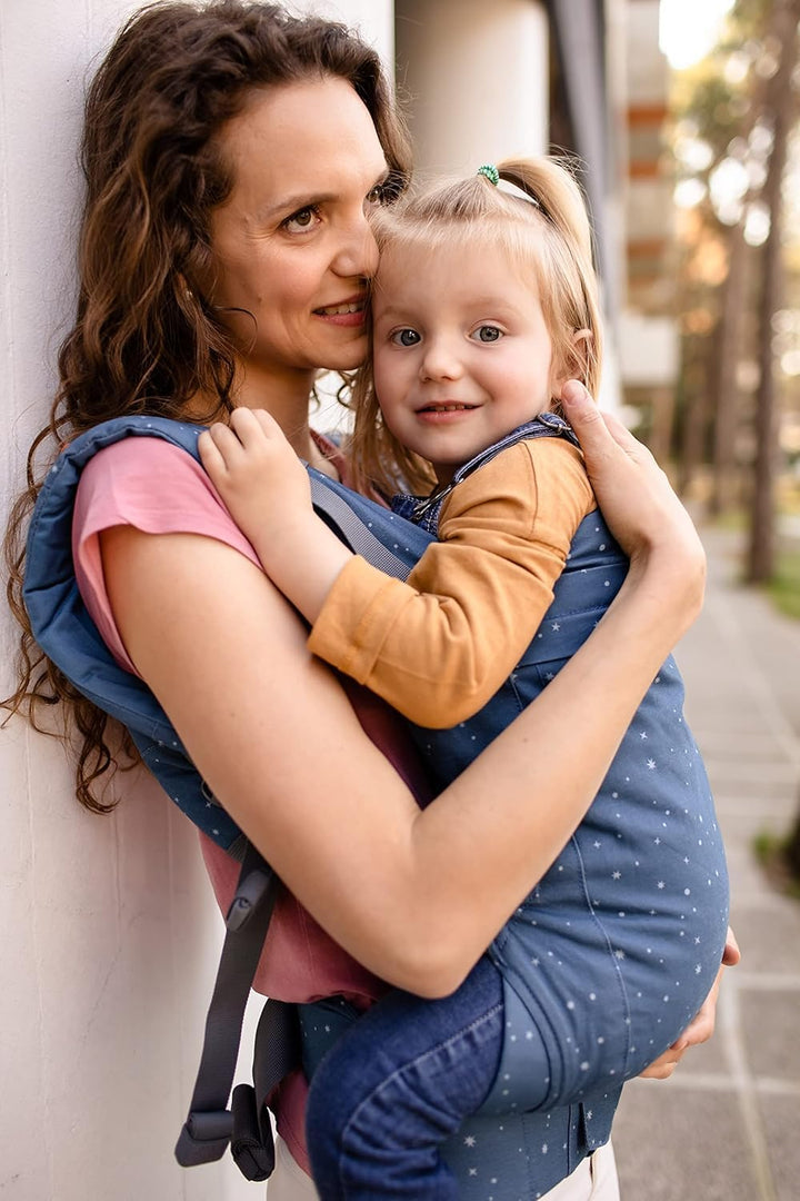 Beco Toddler Babytrage mit extra breitem Sitz - Kindertragerucksack aus 100% Baumwolle, 2 Trageposit