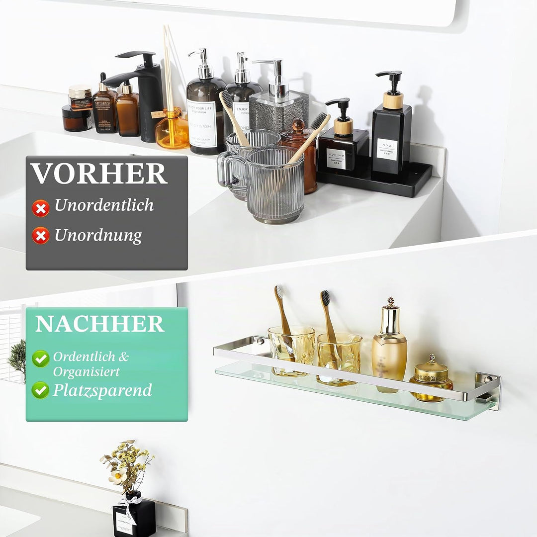 SAYAYO Duschablage Duschregal Edelstahl Glasregal Badezimmer Regal Gebürstet Shower Shelf Shampoo Ha