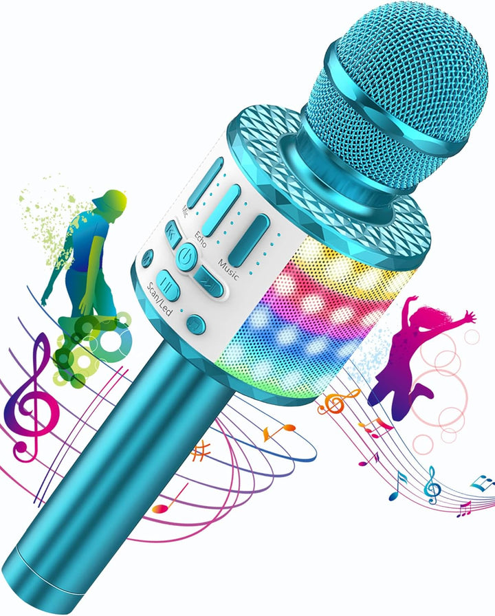 Karaoke Mikrofon, Drahtloses Bluetooth Mikrofon Kinder mit LED, Tragbares Karaoke Maschine zum Singe