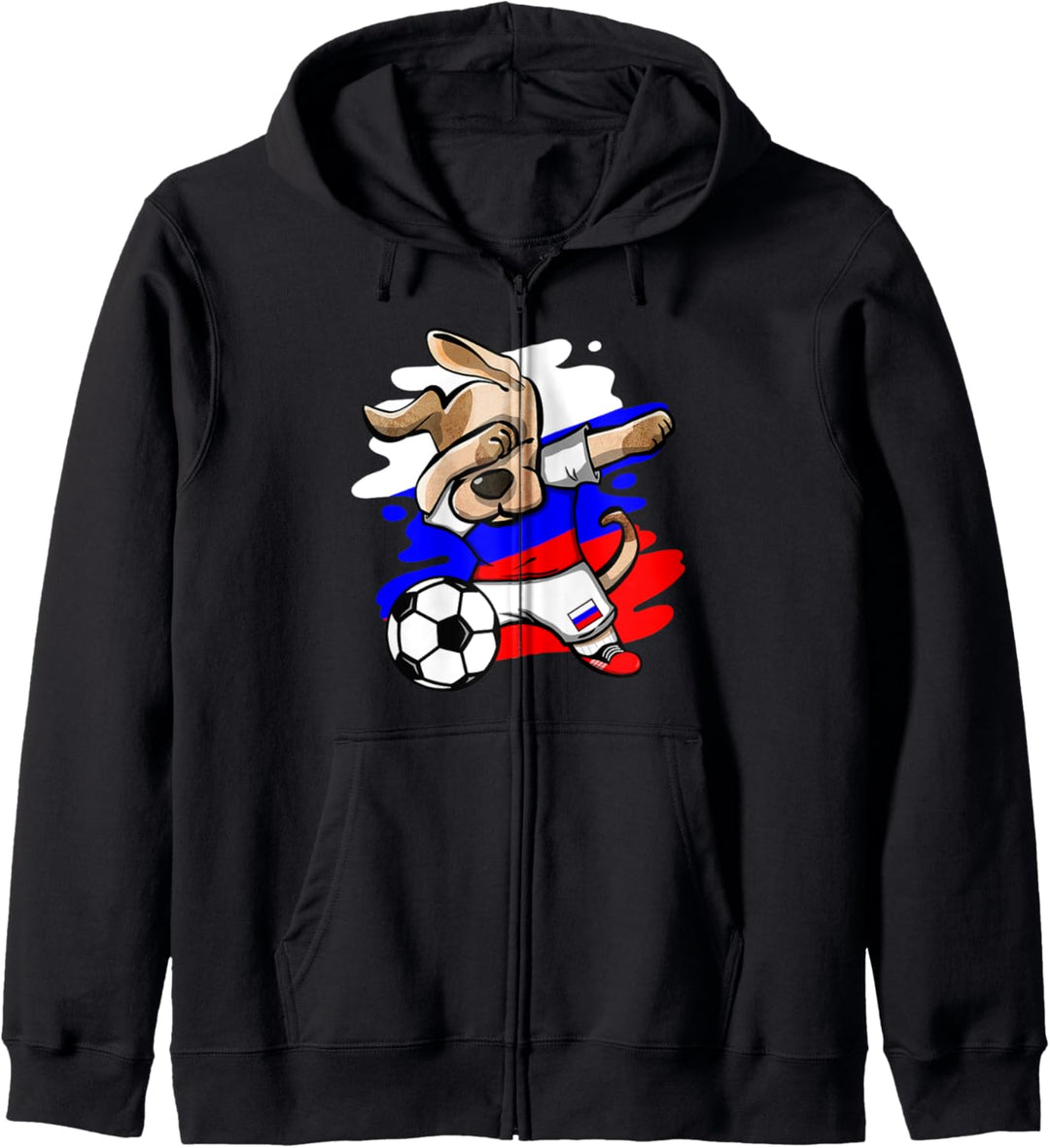 Lustiger Dabbing Hund Russland Fussball Russische Flagge Kapuzenjacke