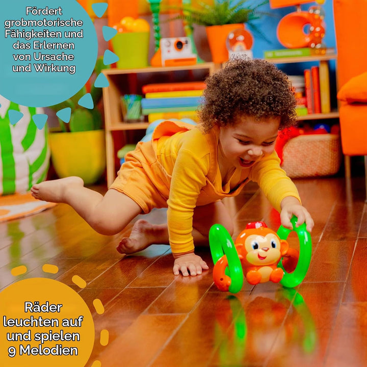 Bright Starts, Musikspielzeug AFFE mit leuchtenden, selbst Rollenden Rädern, Spielt Musik und Wirkt