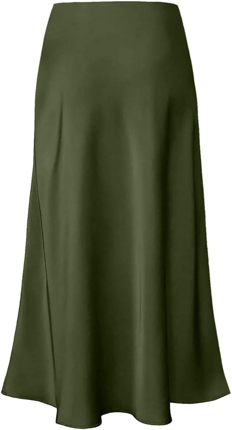 Lange Karierte Röcke Eleganter Rock mit hoher Taille für Damen, solides Satinkleid, eleganter Rock m