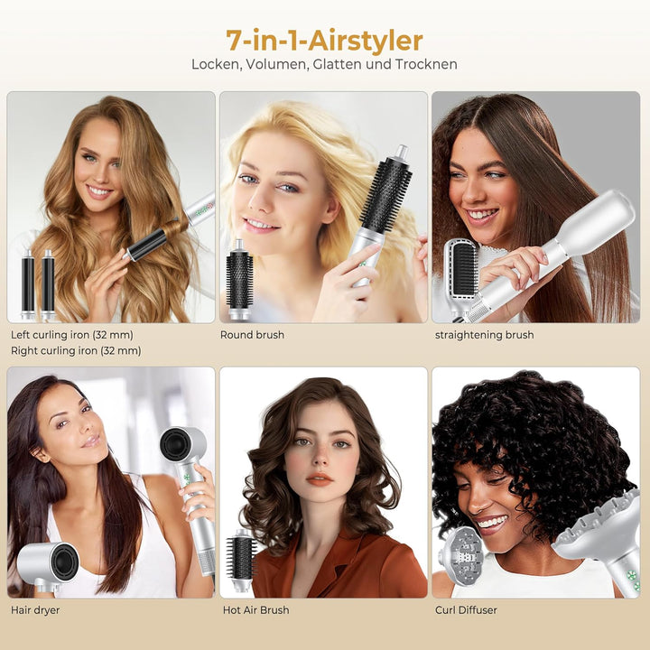 Hair Styler Set 7 in 1, OKWRAP Airstyler With 110000 U/Min Hochtouriger Motor Haartrockner Warmluftb