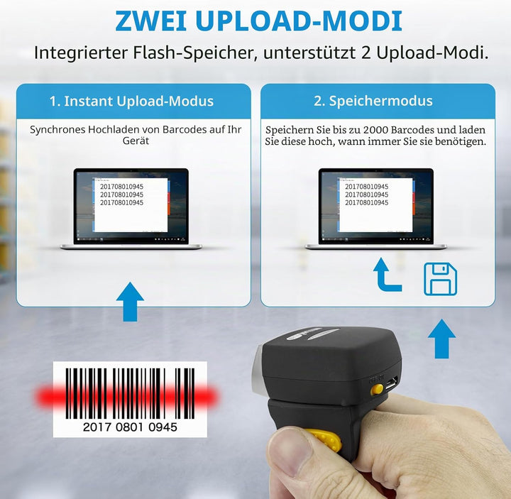 NETUM Bluetooth Mini-Barcode-Scanner für Tragbaren Ring/Kabelloser CCD Handscanner/Handheld Lesegerä