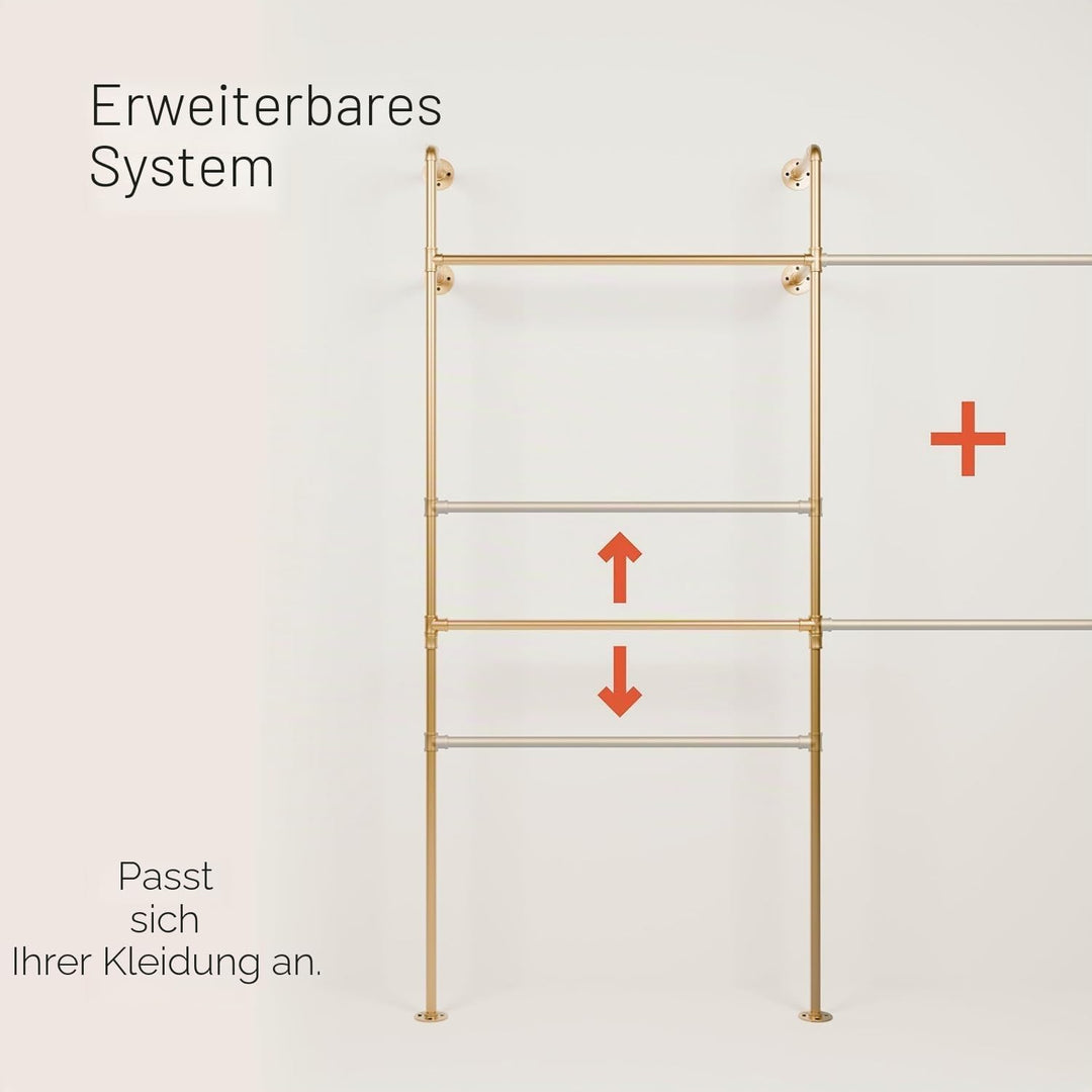 pamo Kleiderstange Wandmontage 392 x 222 cm - Begehbarer Kleiderschrank offen Kleiderständer industr