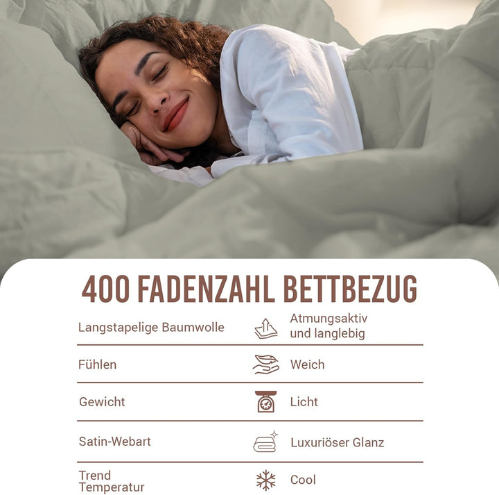 Pizuna 400 Fadenzahl aus Baumwolle Bettwäsche Silber, 100% Langstaple Baumwolle Bettbezug und Kissen