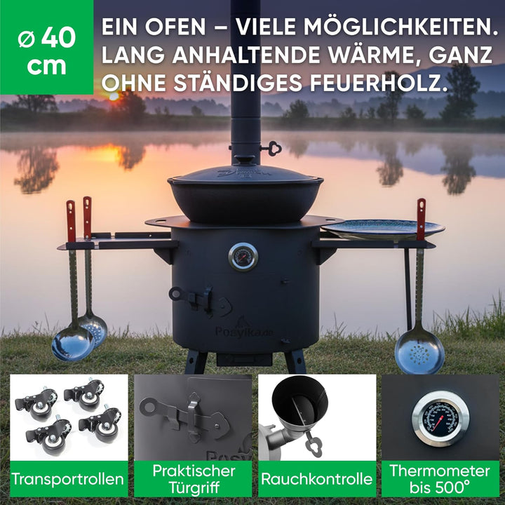 Feuerofen Utschak Ø 40cm mit Gusseisen Kazan Wok 12L Ø 42,5cm | Kasan mit Deckel | Учаг Outdoor Feue