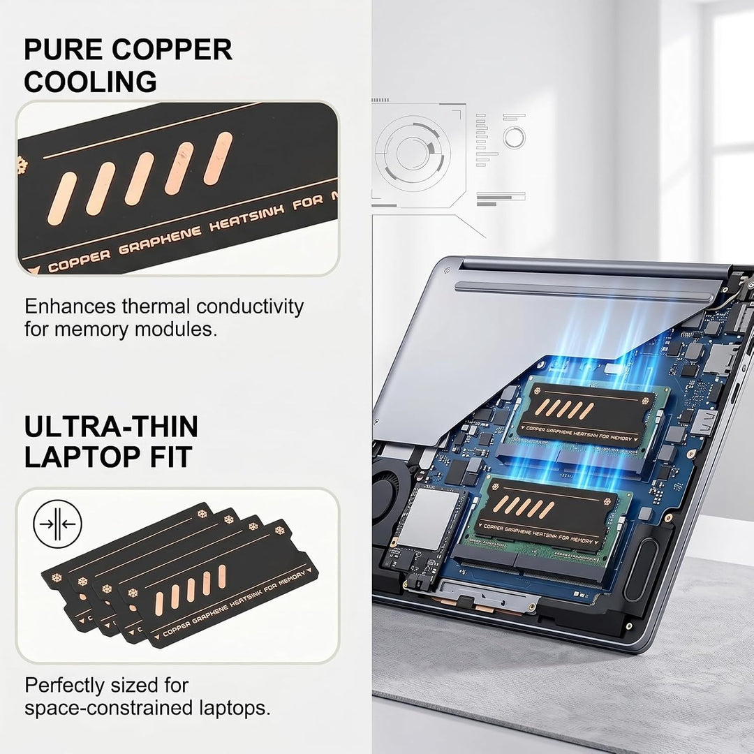 Garsent Laptop-Speicher-Kühlkörper, 4 Stück Kupfer-Graphen-RAM-Kühler-Kühlkörper für DDR4 DDR5, Ultr