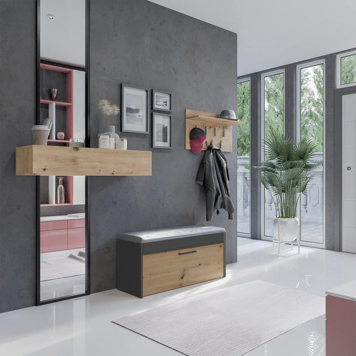 VBChome Schuhschrank mit Sitzfläche und Stauraum 100 x 35 x 49 cm Eiche Artisan - Antrazit Griffe Sc